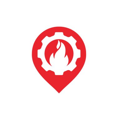 Ateş noktası logosu tasarım şablonu. Teçhizat ve GPS simgesi tasarımı ile ateş.