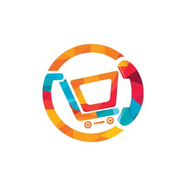 Alışveriş çağrısı vektör logosu tasarımı örnekleme. Alışveriş arabası ve cep telefonu simgesi.