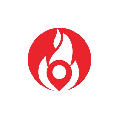 Pin logo tasarım şablonunu ateşle. Ateş konumu logo tasarımı kavramı.