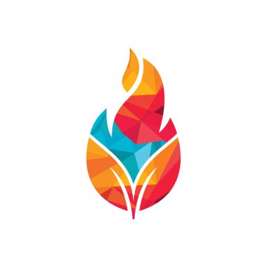 Yaprak ateş vektör logosu tasarım şablonu. Çevre yeşili alternatif enerji logosu tasarım şablonu.