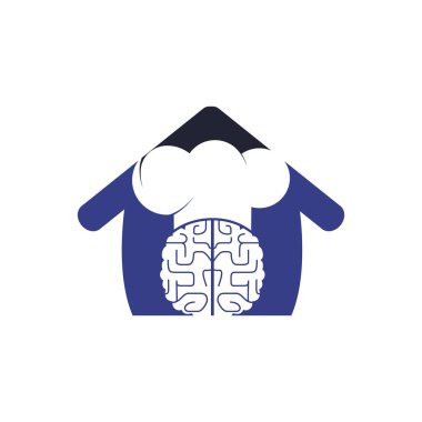 Akıllı şef vektör logosu tasarımı. Ev ikonlu beyin ve şef şapkası..