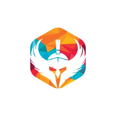 Kanat vektör logosuna sahip Spartalı savaşçı. Savaşçı şövalye logosu tasarımı.