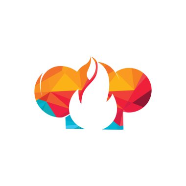 Lokanta, bistro, aşçılık, mutfak işleri için seksi şef vektör logosu. Alev vektörü simgesi olan şef şapkası.