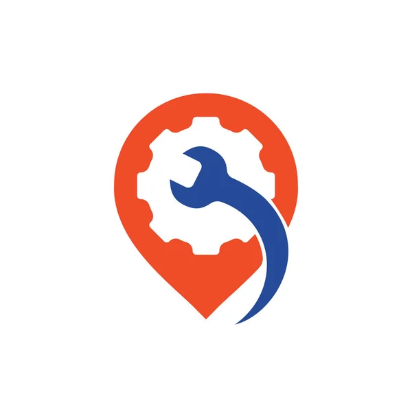 Versnelling Moersleutel Pin Punt Logo Template Vector Illustratie Van Werkplaats — Stockvector