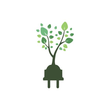 Yeşil enerji elektrik logosu konsepti. Ağaçlı elektrik dolgu simgesi.