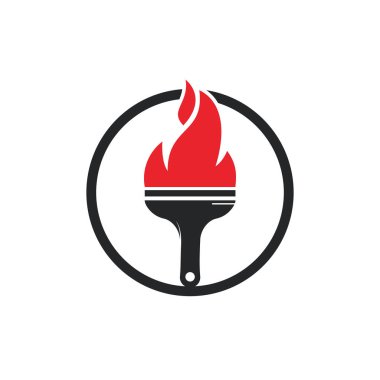 Ateş fırçası vektör logosu tasarım şablonu. Ev denetimi ve ev koruma vektör logosu tasarımı.