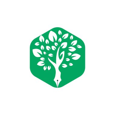 Ağaç kalem vektör logosu tasarım şablonu. Yazar ve doğa logosu kavramı.