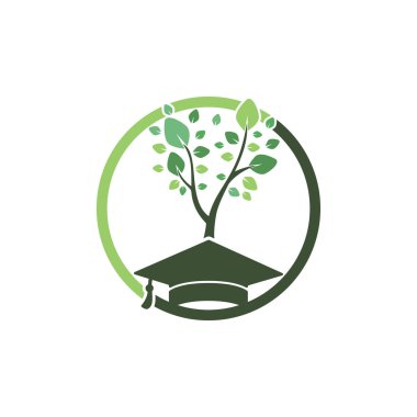 Yaratıcı modern doğa eğitim logosu tasarımı. Mezuniyet başlığı ve ağaç simgesi logosu.