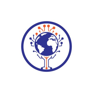 World tech vektör logo tasarım şablonu. Küre ve teknoloji ağacı simgesi tasarımı.