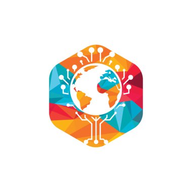 World tech vektör logo tasarım şablonu. Küre ve teknoloji ağacı simgesi tasarımı.