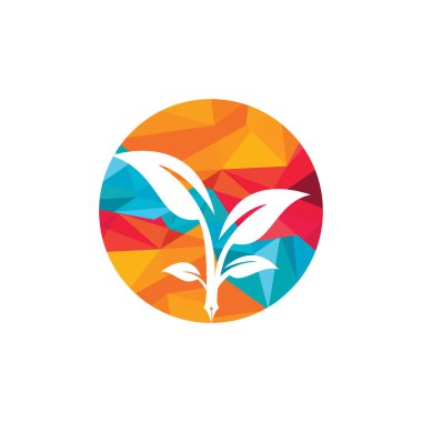 Ağaç kalem vektör logosu tasarım şablonu. Yazar ve doğa logosu kavramı.