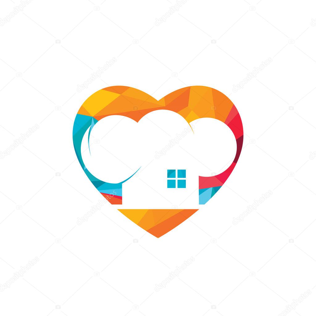 Home chef vector logo design template. Creative combination of a house and a chef's hat with heart shape.