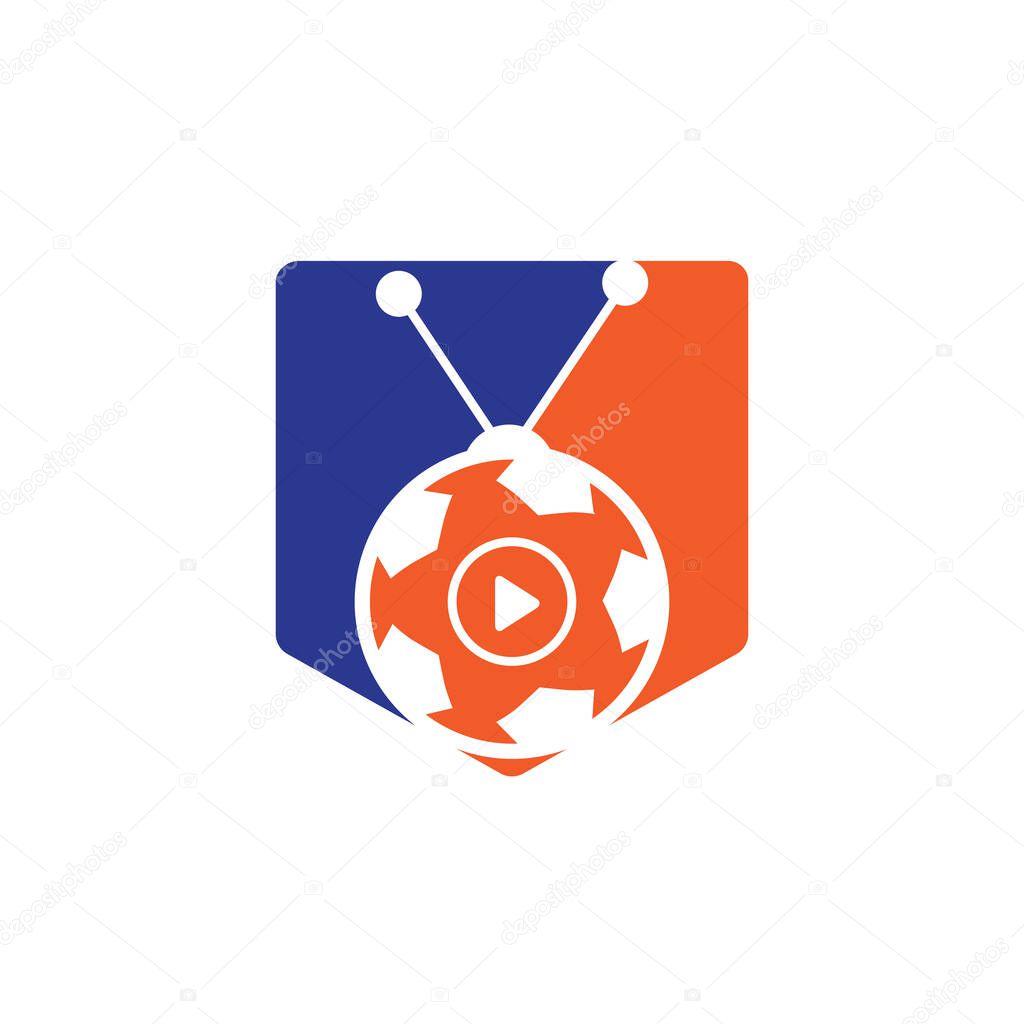 Soccer television vector logo design template. Football tv icon logo.