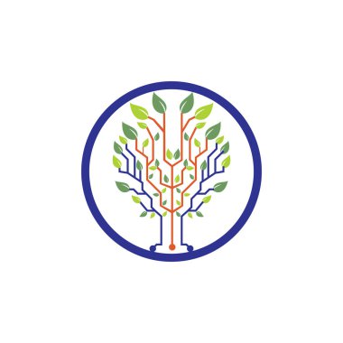 Teknik ağaç logo tasarım şablonu. Ağ ağacı simgesi logosu bağlanıyor.