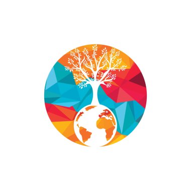 Küresel ağaç vektör logosu tasarım şablonu. Gezegen ve eko sembolü veya simgesi.