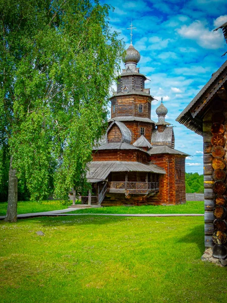 Dřevěný Kostel Expozice Muzea Dřevěné Architektury Suzdalu — Stock fotografie