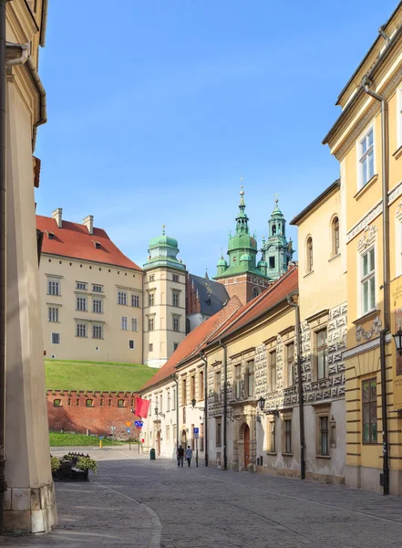 Kanonicza straat met uitzicht op kasteel de wawel, oude stad van krakow in Polen — Stockfoto