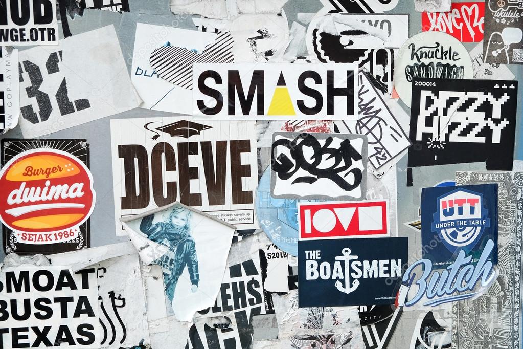 Pictures bumper sticker Bumper stickers and graffiti on the street Stock Editorial Photo