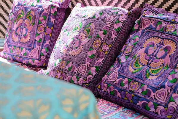 Detail Image Colorful Traditional Pattern Pillows — Stock Photo, Image