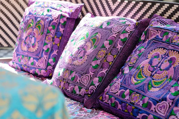 Detail Image Colorful Traditional Pattern Pillows — Stock Photo, Image