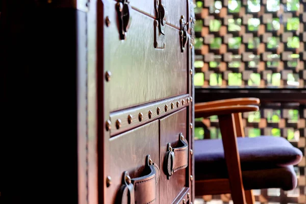 Detail Image Vintage Leather Cabinet Classic Chair Luxury Bedroom — Zdjęcie stockowe