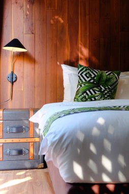 Image of Modern white bed and pillow in the morning mood