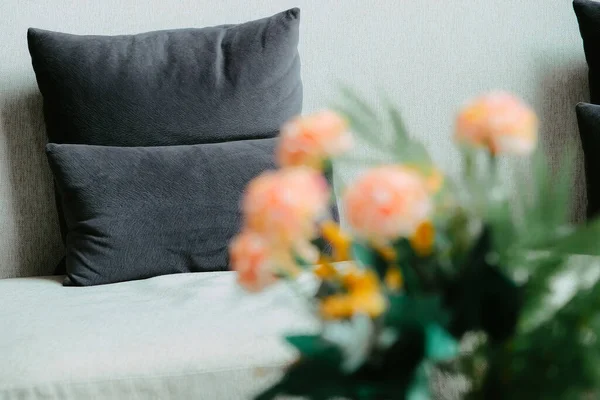 Detailbild Von Kissen Auf Sofa Modernes Wohnzimmer — Stockfoto