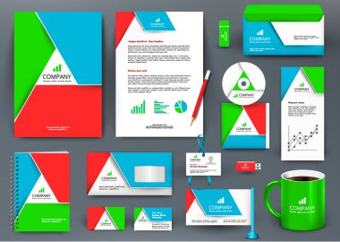 Origami elemanı ile profesyonel renkli evrensel marka tasarım kiti. 