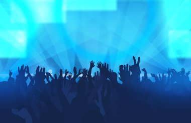 Müzik Festivali ile dans eden insanlar ve parlayan ışıklar.