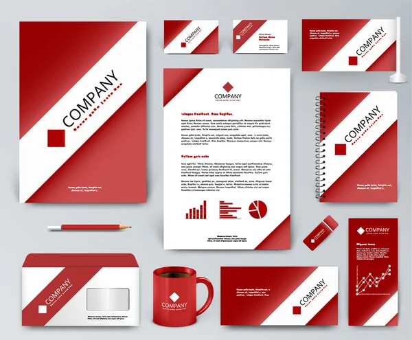 Professionele universele branding design kit. Witte band, lint op rode achtergrond. — Stockvector