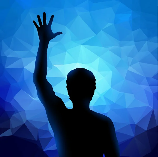 Silhouette of man with raised hand — Stock Vector