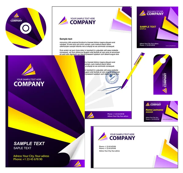 Modelo de identidade violeta corporativa editável . — Vetor de Stock