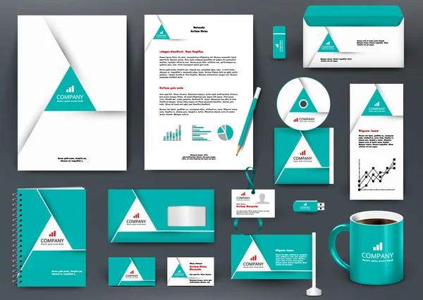 Professionele universele groene branding design kit met origami element. — Stockvector