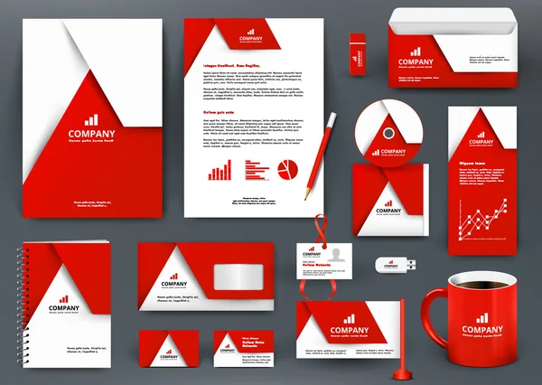 Professionele universele rode branding ontwerpset met origami-element. — Stockvector