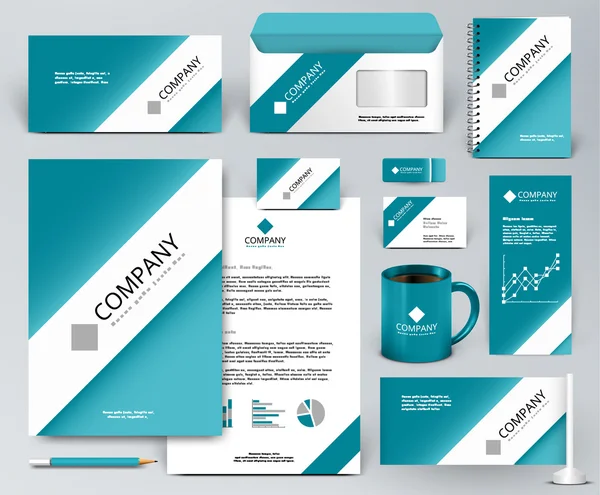 Professionele universele branding ontwerpkit. Witte tape, lint op blauwe achtergrond. — Stockvector