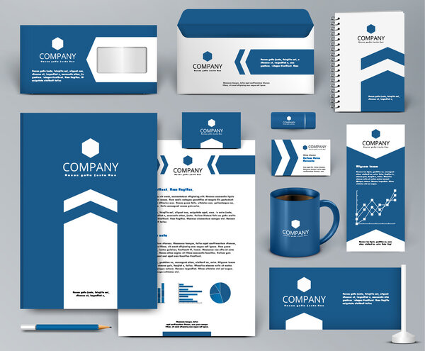 Professional blue luxury branding design kit with arrow for real estate/investment. 