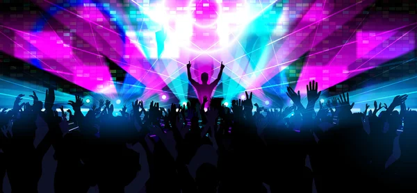 Elektronische dance muziekfestival met dansende mensen. — Stockvector