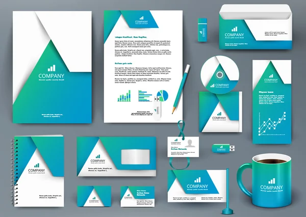 Professional universal blue branding design kit with  origami element.