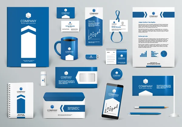 Kit profesional de diseño de marca de lujo azul para bienes raíces / inversión . — Vector de stock