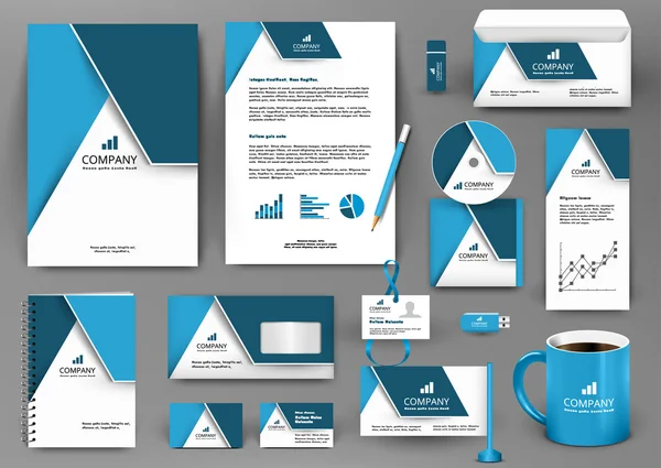 Kit profesional de diseño de marca universal azul con elemento origami. plantilla de identidad corporativa — Vector de stock