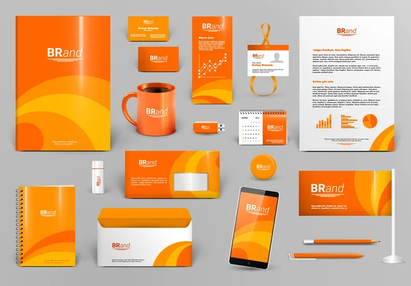 Оранжевый роскошный дизайнерский набор. Идентификационный шаблон отеля, магазина, бутика или туристического агентства . Стоковая Иллюстрация