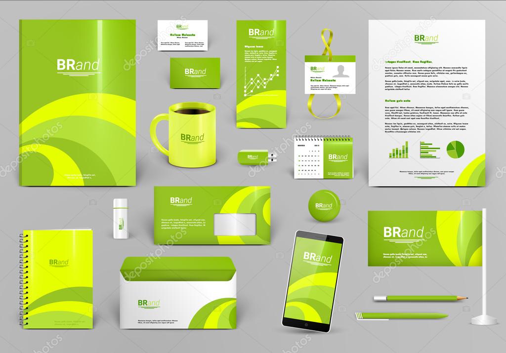 Lime luxury branding design kit. Identity template for hotel, shop or ecological  technology. Business stationery mock-up. Editable vector illustration: folder, envelope, cup, card, etc.