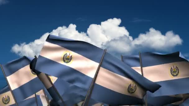 Ondeando banderas salvadoreñas — Vídeo de stock