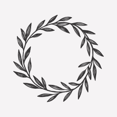 El çizimi çiçek çelengi. Kartlar ve davetiyeler için vektör arkaplanı, yuvarlak çerçeve