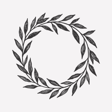 El çizimi çiçek çelengi. Kartlar ve davetiyeler için vektör arkaplanı, yuvarlak çerçeve