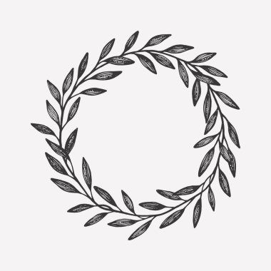 El çizimi çiçek çelengi. Kartlar ve davetiyeler için vektör arkaplanı, yuvarlak çerçeve