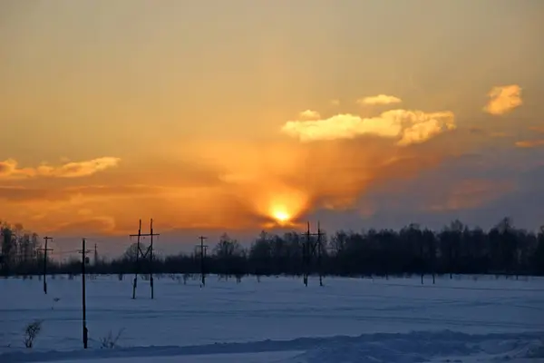 Paisagem Inverno Campo Pôr Sol — Fotografia de Stock