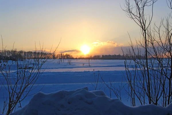 Paisagem Inverno Campo Pôr Sol — Fotografia de Stock