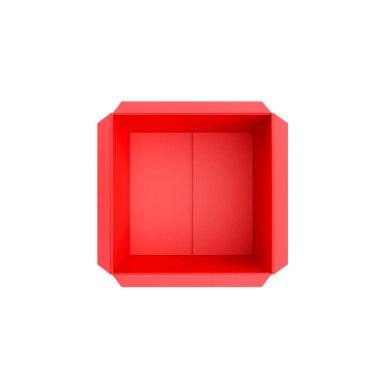 Beyaz arkaplanda izole edilmiş kırmızı karton kutuyu aç