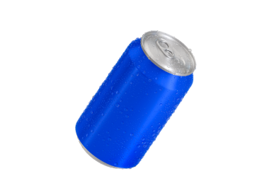 Su damlalı mavi alüminyum soda kutusu, şeffaf arkaplan